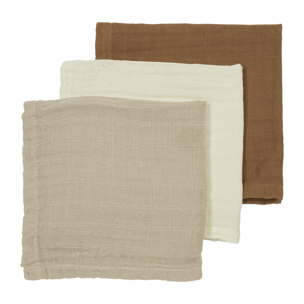 Meyco Baby Muslin Facecloth Pack Off White, Sand and Toffee